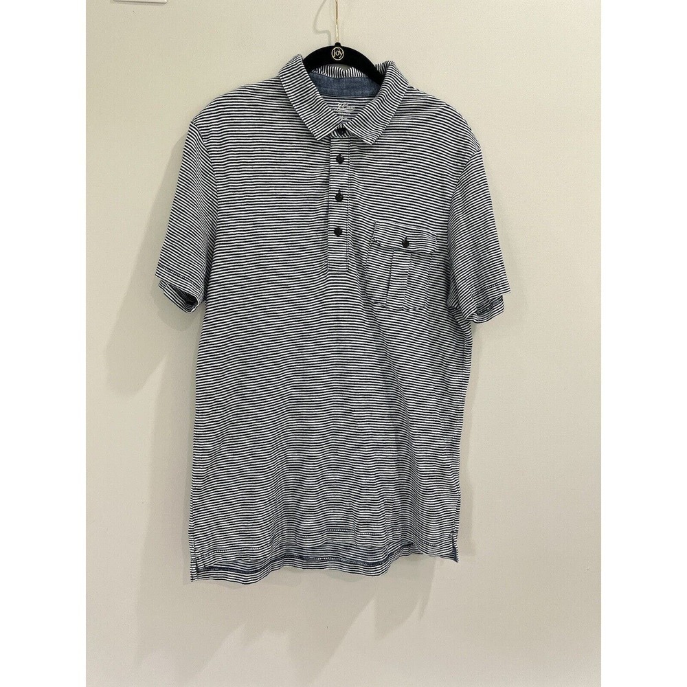 J Crew Indigo Striped Performance Polo Shirt Navy White Striped Men Size Large